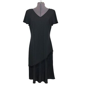 Vintage S.L. Fashion USA Made Silk Fringe Pull On Shift Midi Black Dress 10